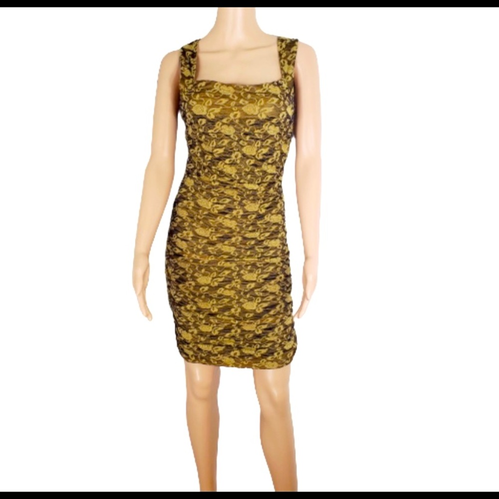 ✨FREE PEOPLE / GOLD RUCHED BODYCON STYLE DRESS 💖✨